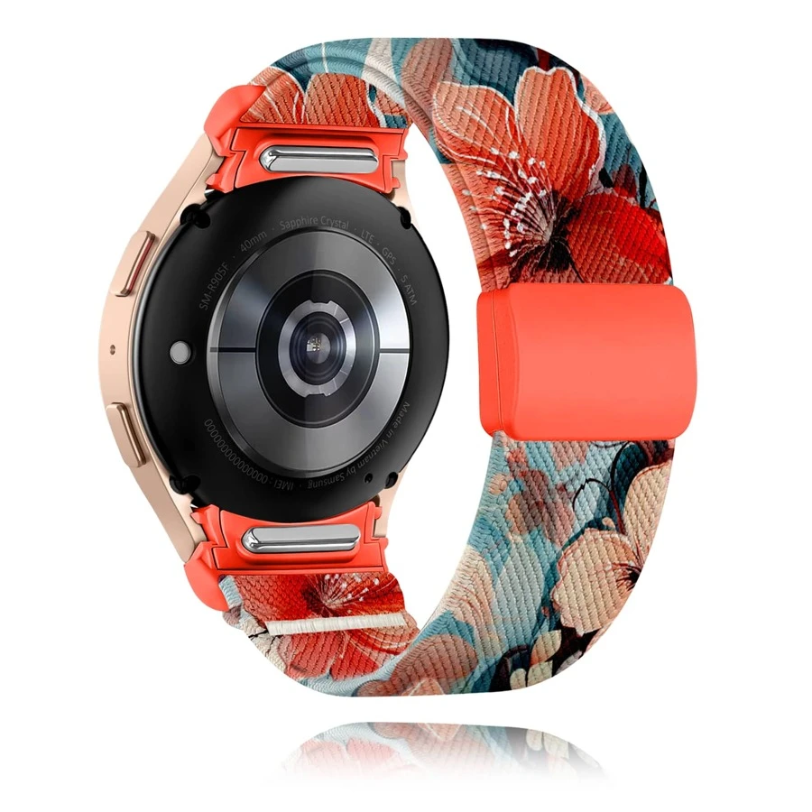 1 paquete Banda elástica de nailon con estampado de flores y hebilla magnética compatible con Galaxy Watch 7 6 5 4 FE de 40 mm y 44 mm / Galaxy Watch 5 Pro / Galaxy Watch 6 4 Classic de 47 mm, 43 mm, 42 mm y 46 mm, banda de nailon con estampado degradado de liberación rápida, regalo para amigos y familia