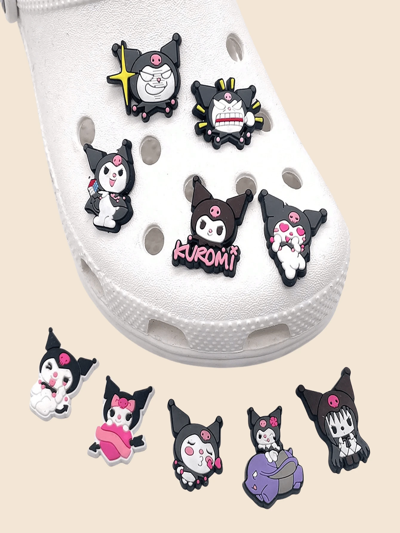 Sanrio 10PCS Sanrio Kuromi Series Kuromi/Elody/Cartoon Hole Shoe Flower Shoe Buckle Decorative Buckle