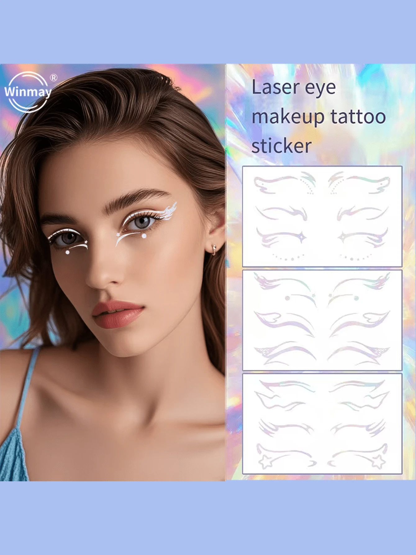 1 pièce Nouveau sticker de maquillage pour les yeux 3D holographique au laser, tatouage temporaire réaliste pour les yeux, look de maquillage décontracté, style européen et américain