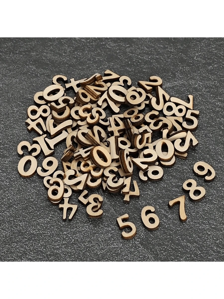 100 pièces Petits chiffres en bois 0-9, fournitures d'artisanat en bois, décoration murale DIY, décoration de chambre, artisanat fait-main, fournitures d'été