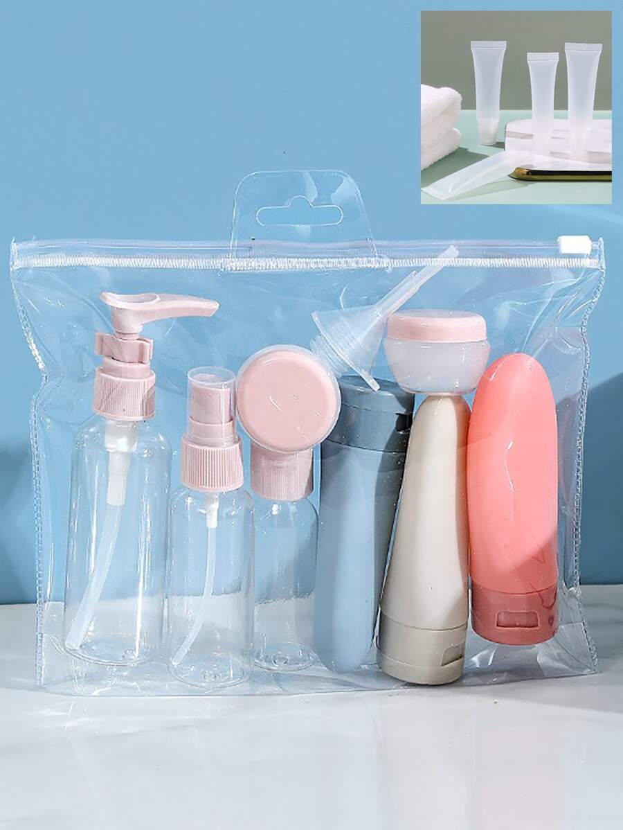11 pièces Set de bouteilles de voyage pour les articles de toilette, contenants rechargeables de taille voyage pour le shampooing, le revitalisant, les lotions liquides, le savon, le gel douche. Indispensables pour les voyages et incontournables pour la rentrée scolaire