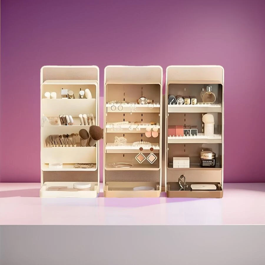 Luxury Cosmetic Organizer, Large Capacity Makeup Brushes Holder, Dresser Storage Rack For Lipsticks, Pencils, Decorative Desk Organizer, Bathroom Accessories, Dustproof & Waterproof For Vanity, Bathroom, Bedroom,For Holiday Beach, Bathroom Collection, Bedroom Collection, Large Capacity