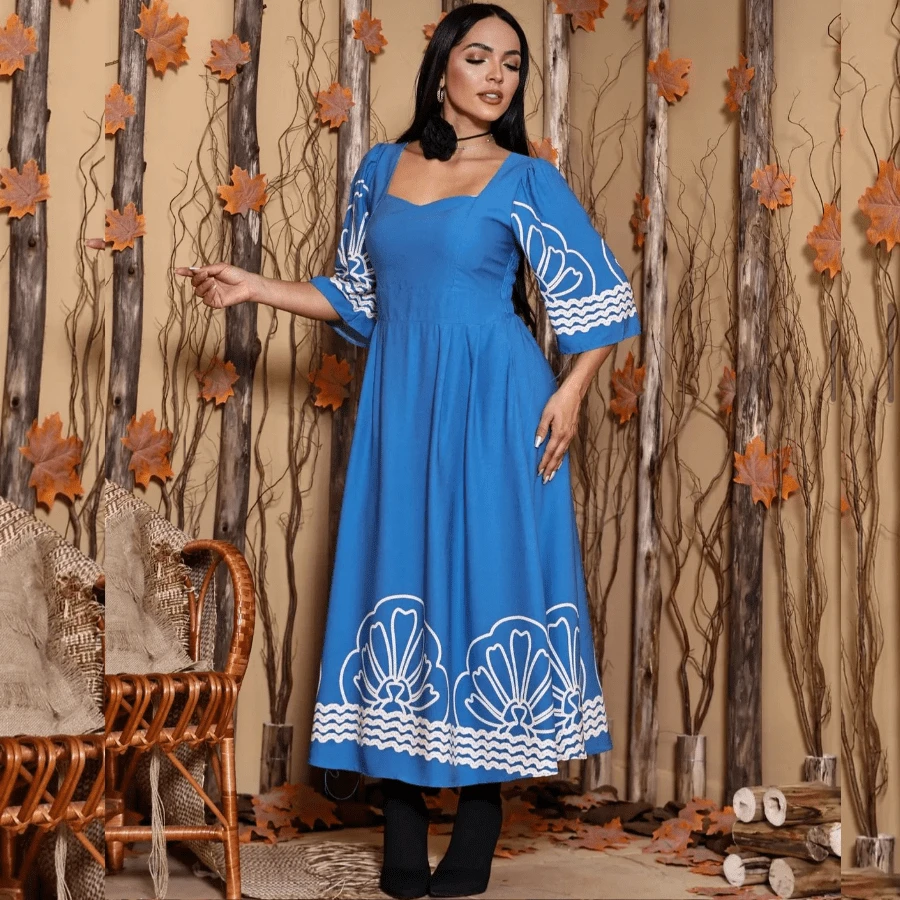 Women's Printed Midi Dress 3/4 Sleeve Loose Dress Women's Evangelical Fashion