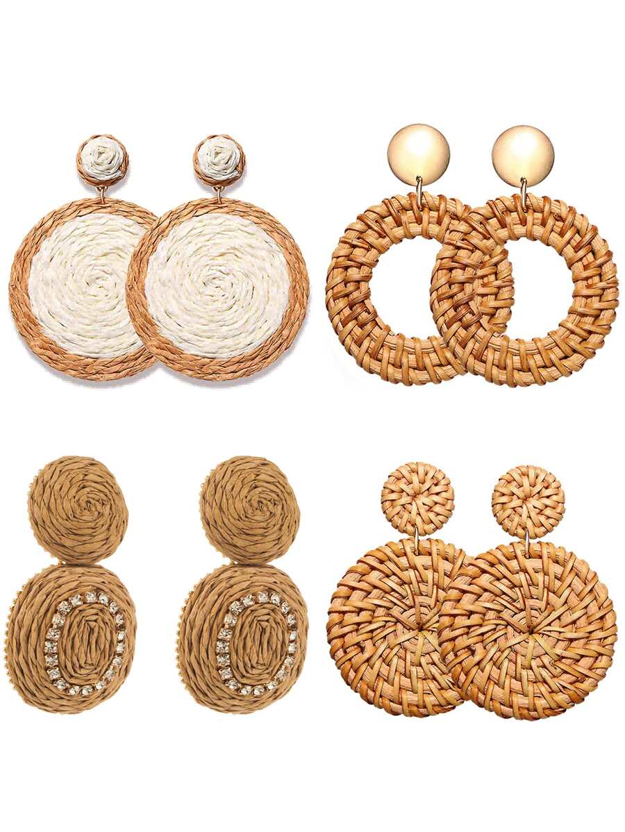 Yanxyad Rattan Earrings For Lightweight Geometric Statement Earrings Handmade Straw Wicker Braid Teardrop Hoop Drop Dangle Earrings Handmade Boho Raffia Earrings For Women Raffia Statement Earrings Rattan Diamond Wedding Earrings For Summer & Vacation