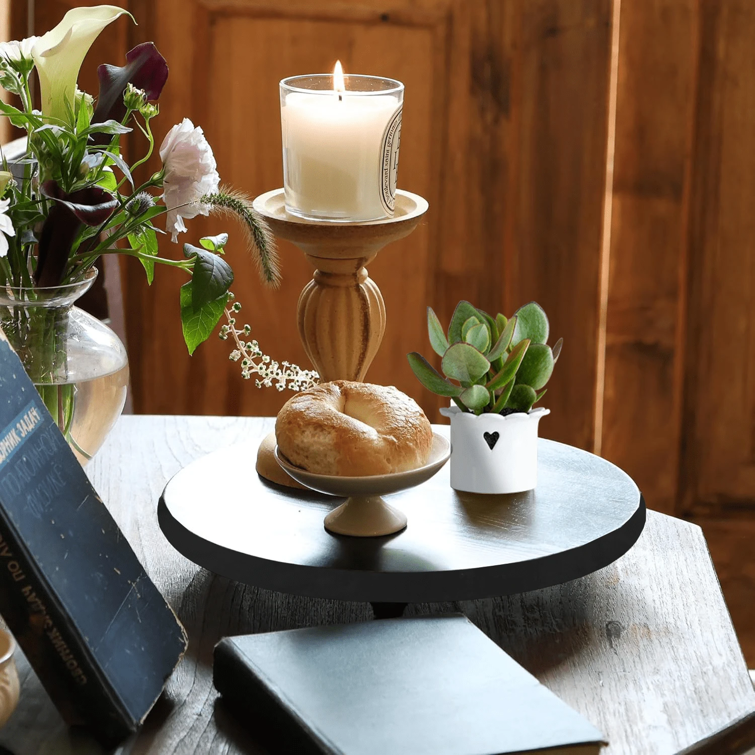 1 pezzo Supporto decorativo in legno, Piedistallo moderno in stile fattoria, Organizer per ripiano del bagno, Portasaponetta in stile fattoria per decorazione cucina, Supporto in legno per decorazione casa e cucina, Vassoio rustico per ripiano del bagno e organizer per top