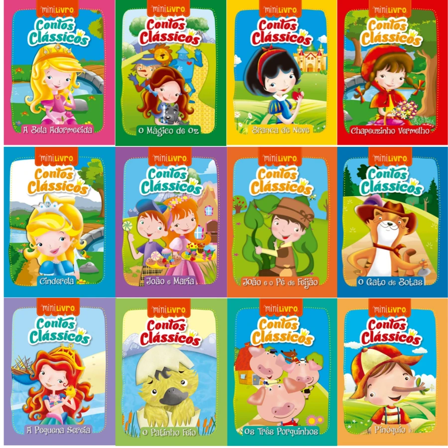 Kit 12 Mini Livro Contos Clássicos Histórias Infantil Fábulas