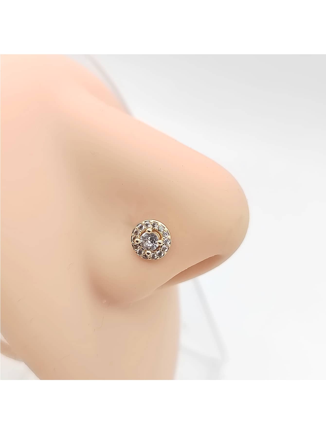1pc Round-Shaped L-Shaped Nose Stud With Micro-Inlaid Synthetic Zirconia Stone, Fashionable, Minimalist And Elegant, Suitable For Women For Daily Wear, Festivals And Parties