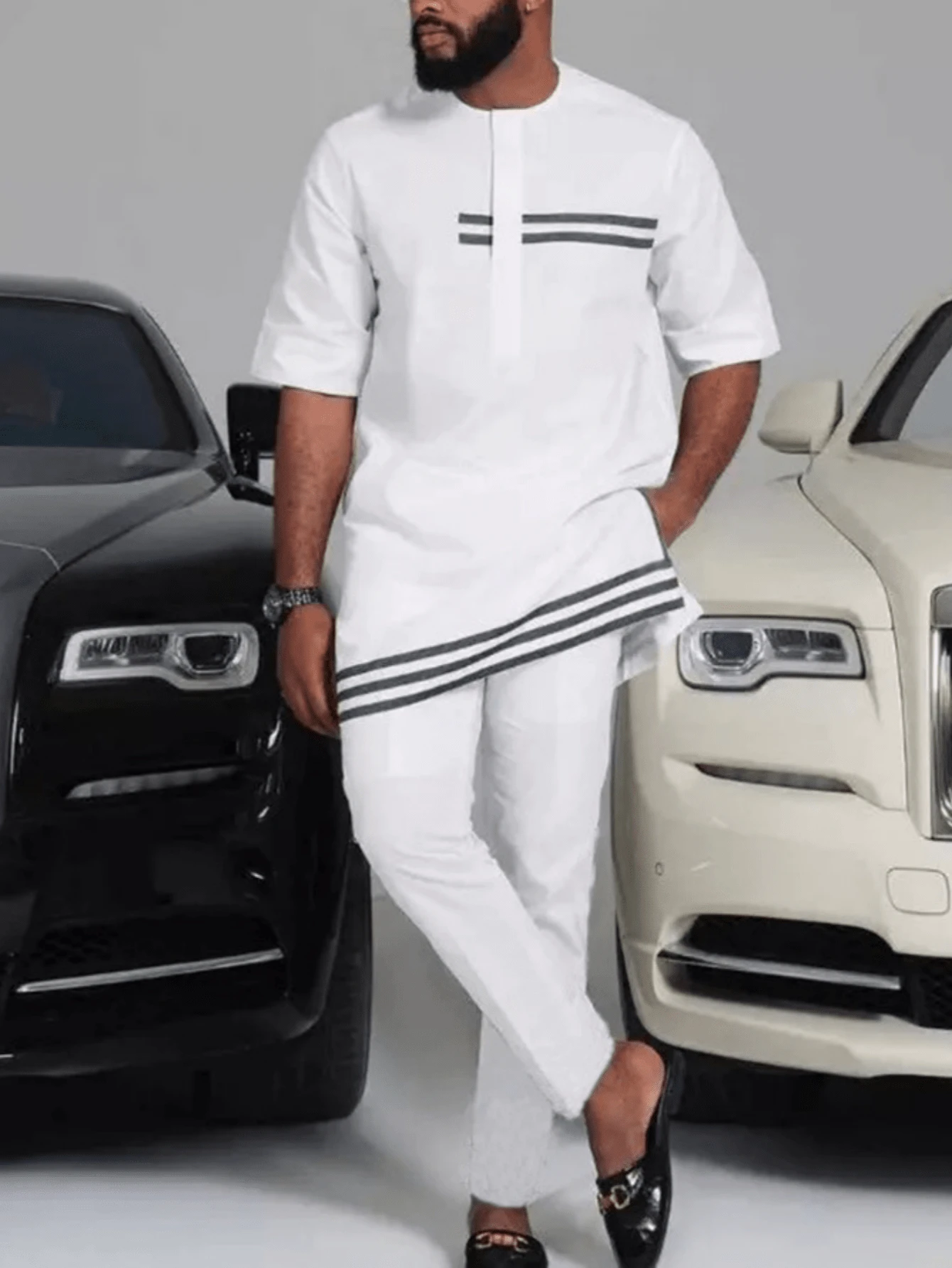 Kaftan Men's Set 2 Pieces African Men's Striped Color Block Shirt And Casual Pants Set Luxury Elegant Men's Set