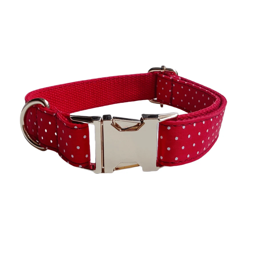 New Soft Velvet Polka Dot Pattern Pet Dog Collar, Adjustable Size Suitable For Large, Medium And Small Dogs, Soft Velvet Material, Durable Zinc Alloy Buckle, Gold Plated, More Sturdy Than Plastic Buckle, Easy To Tighten And Quick Release (Random Color Sent Due To Fabric Batch Difference)