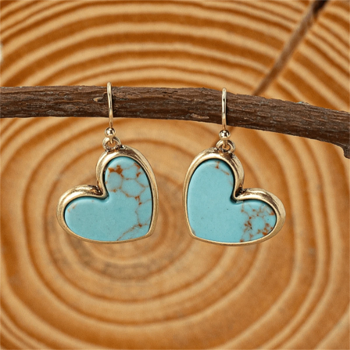 1 Pair Elegant Vintage Boho Style Faux Turquoise Heart Shaped Earrings, Minimalist Fashion Accessory, Suitable For Daily Wear And Valentine's Day Gift