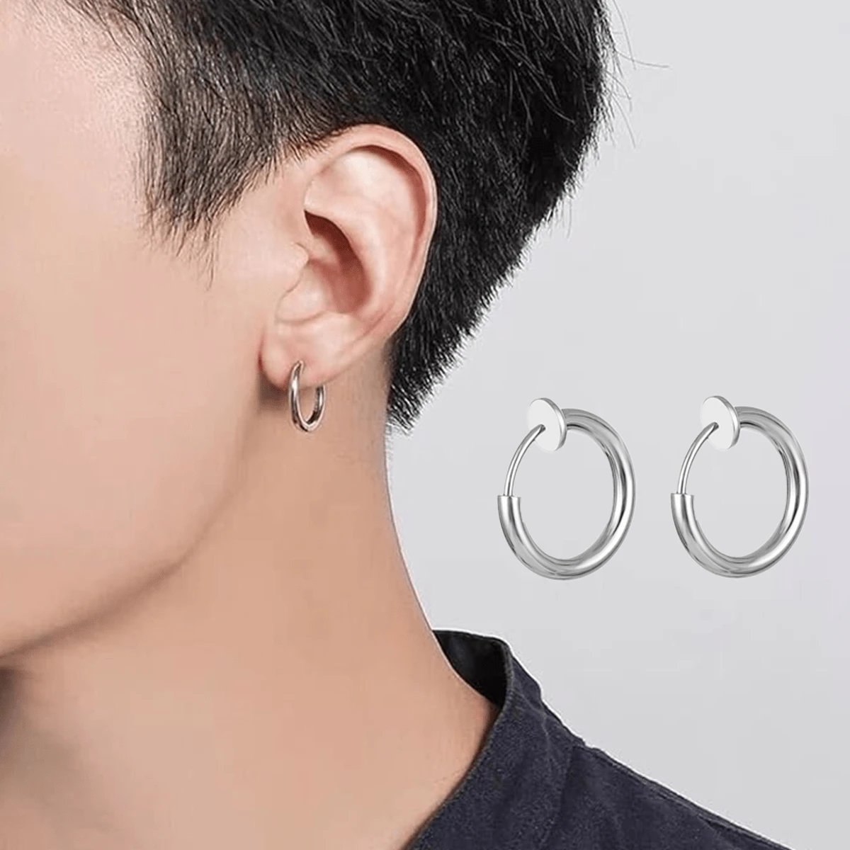 Stainless Steel Ear Cuff Non-Piercing Soft Cartilage Clip, Clip-On Earrings, Spring Ear Clips, Unisex Fake Hoop Earrings