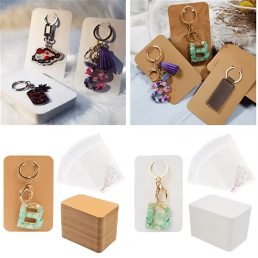 50pcs 6x9cm Black/White/Kraft Paper Colored Necklaces, Bracelets, Keychains, Packaging Cards