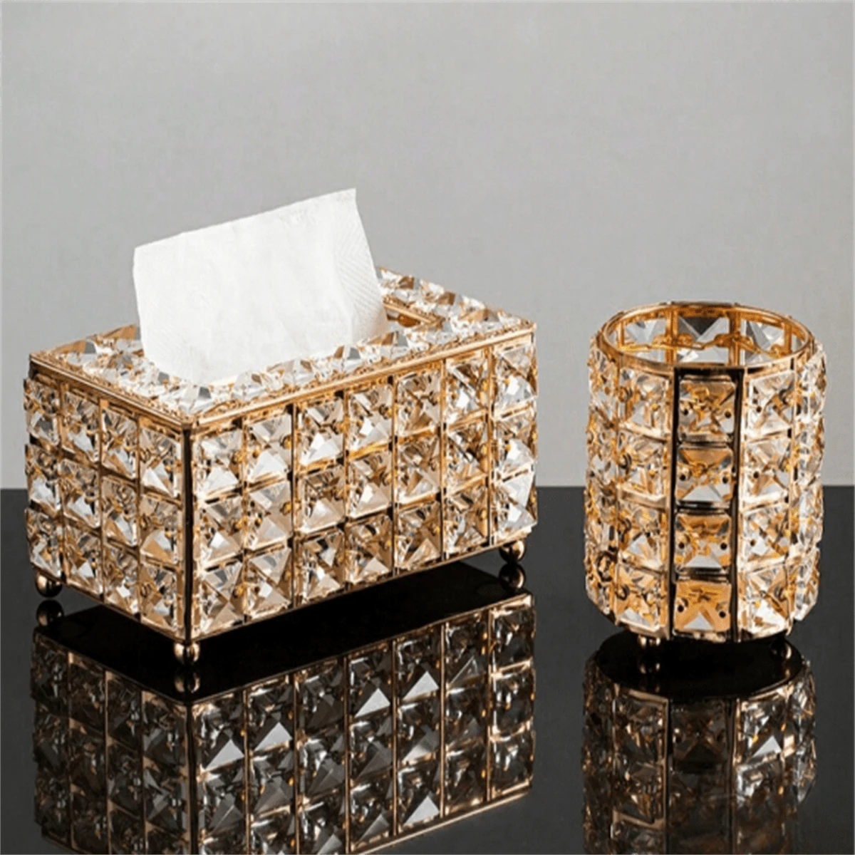 1pc Crystal Tissue Box, Elegant Home Decor Gift For Living Room, Office, Coffee Shop, Hotel, 1pc Brush Holder Pen Organizer Box