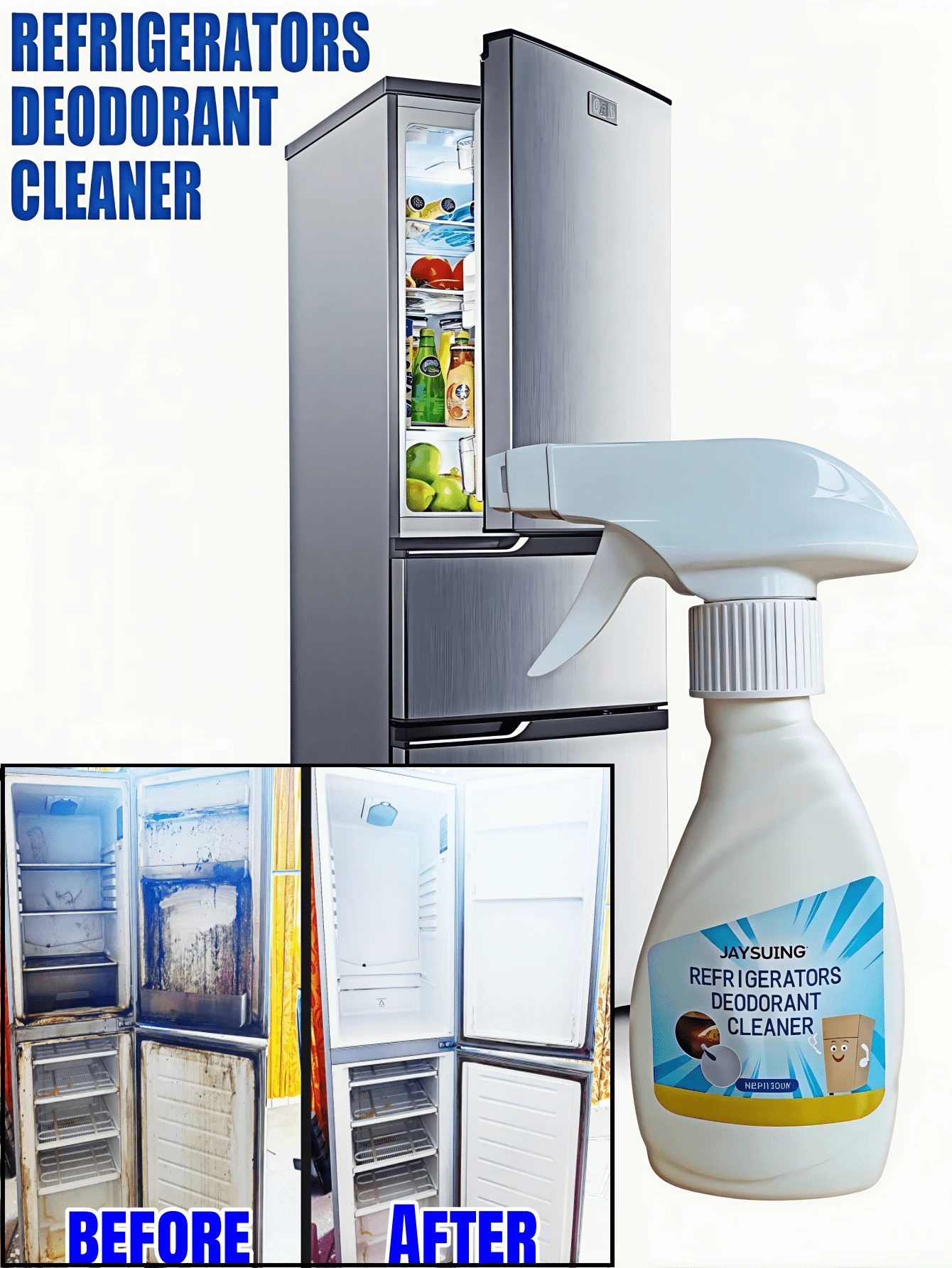 1 Peça Desodorizador e Limpador de Refrigerador, Elimina Odores Desagradáveis, Limpa Profundamente Manchas Rebeldes e Odores Persistentes, Líquido de Limpeza de Refrigerador, Desodorizador e Limpador de Refrigerador
