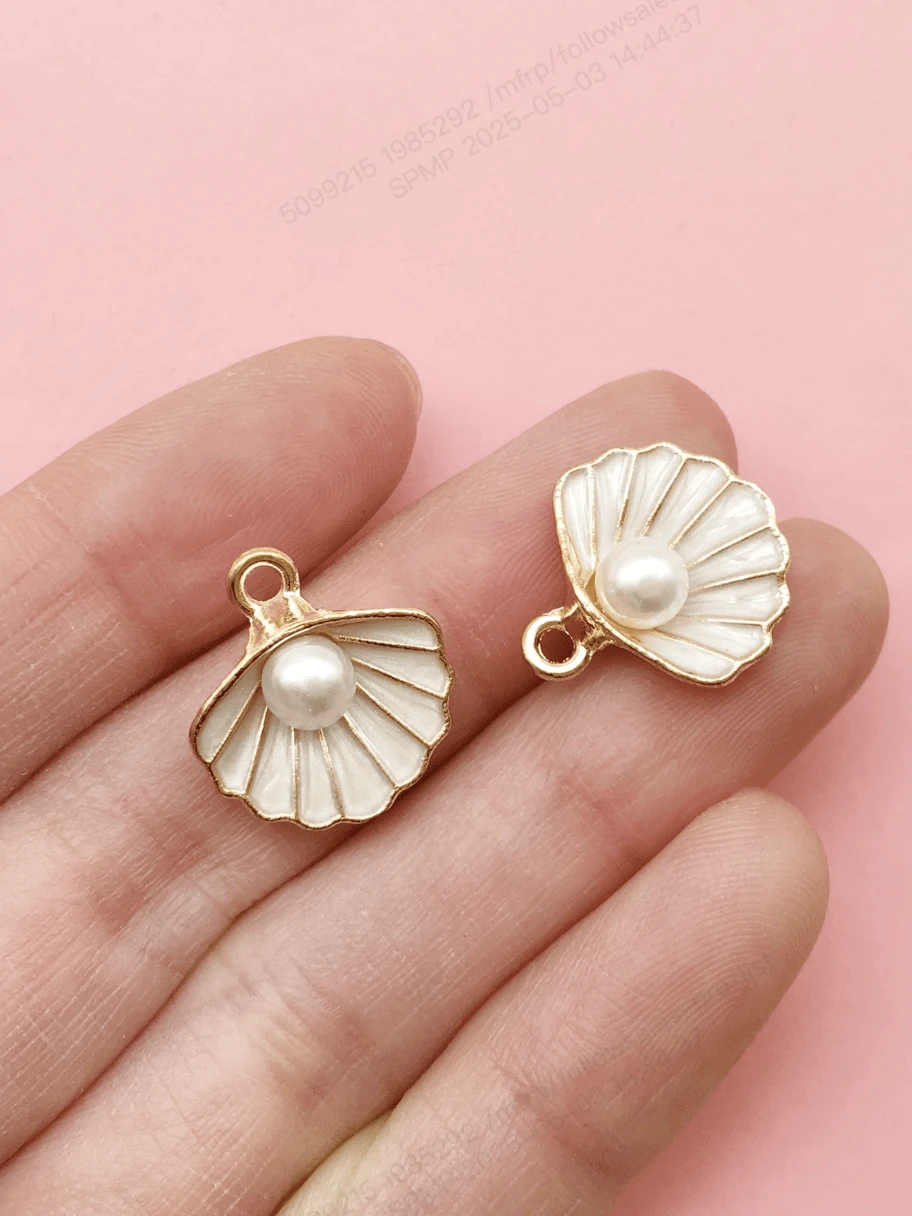 20pcs Enamel Pearl Shell Alloy Pendant For DIY Fashion Bracelet Earrings Making Accessories