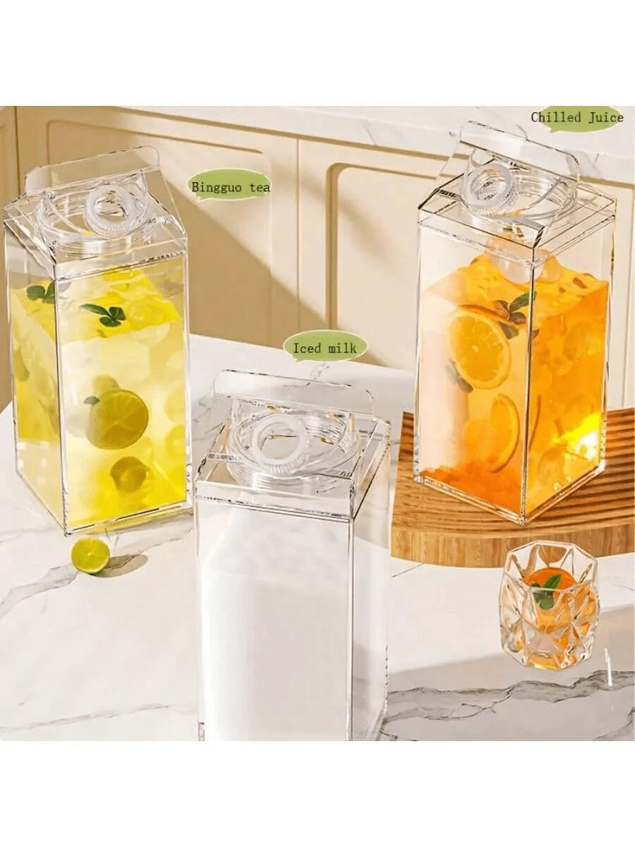 Bottiglia dell'acqua/del latte di grande capacità - Bottiglia quadrata trasparente del latte, bottiglia d'acqua portatile, adatta per cucina, sport all'aperto, campeggio, camper, palestra e altri luoghi, dispenser di latte per acqua, tè, caffè, succhi o altre bevande