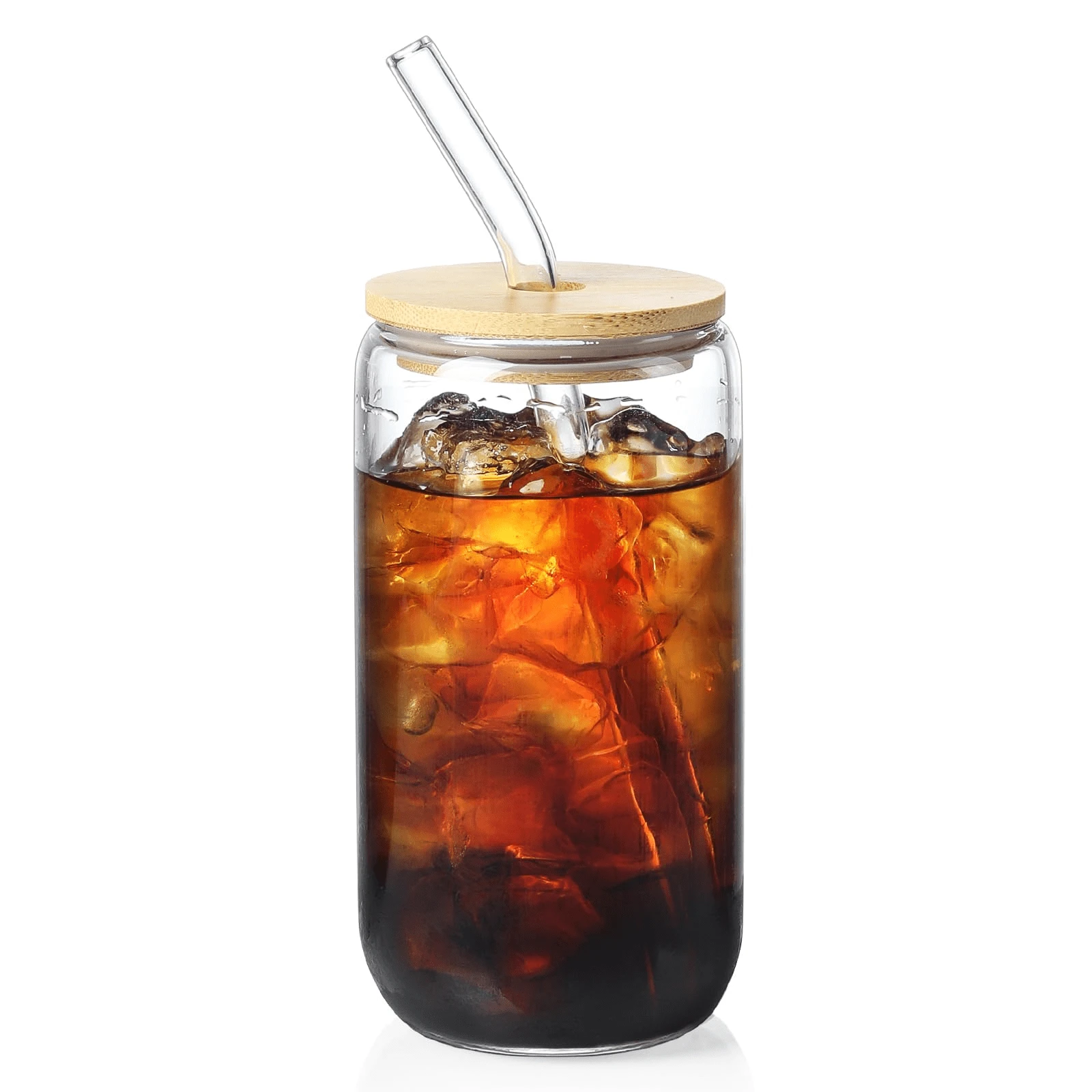 2pcs/1pc Glass Cup With Bamboo Lid And Straw, Women Gift, Drinking Glass Set, Iced Coffee, Tea Cup, Aesthetic Design Glass Cup, Mother's Day, Birthday Gift For Mom