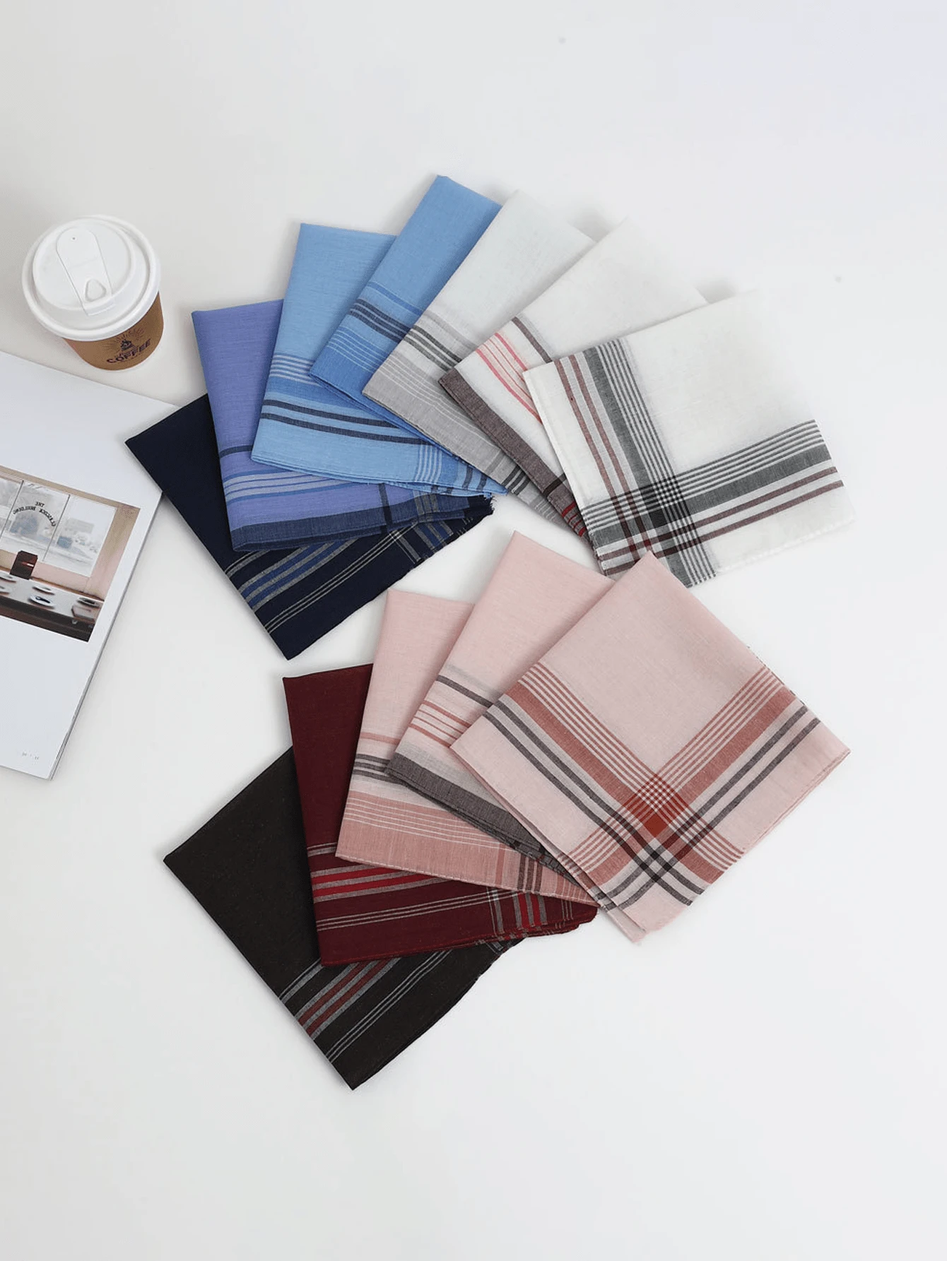 1/6/12pcs Cotton Men's Handkerchief, Classic Retro Design Gentlemen's Handkerchief, Lightweight, Easy Care, Fashionable Stripe & Plaid Pattern, Holiday Gift For Christmas, Thanksgiving