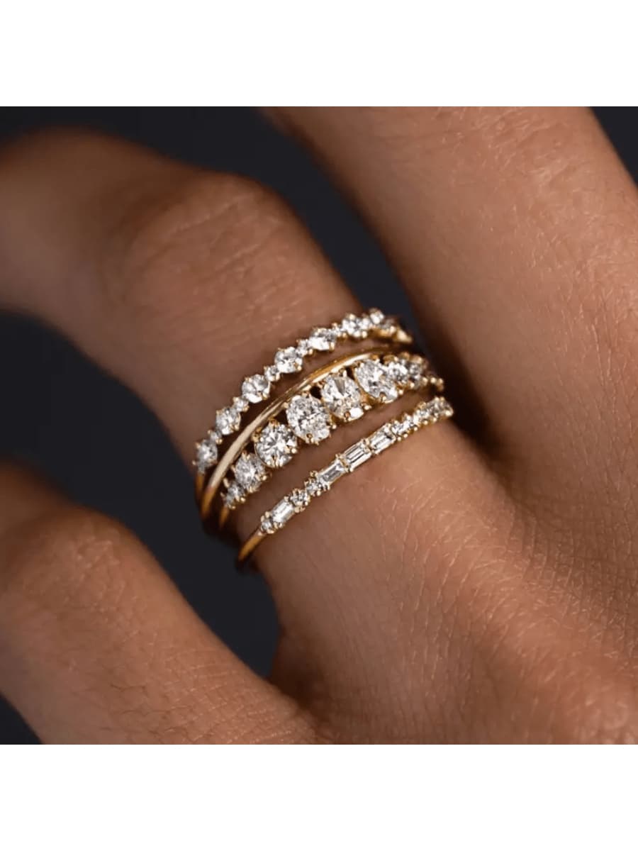 4 piezas de Anillos elegantes chapados en oro con grandes zirconias cúbicas brillantes, joyería graciosa para compromiso, boda, fiesta, regalo del Día de San Valentín