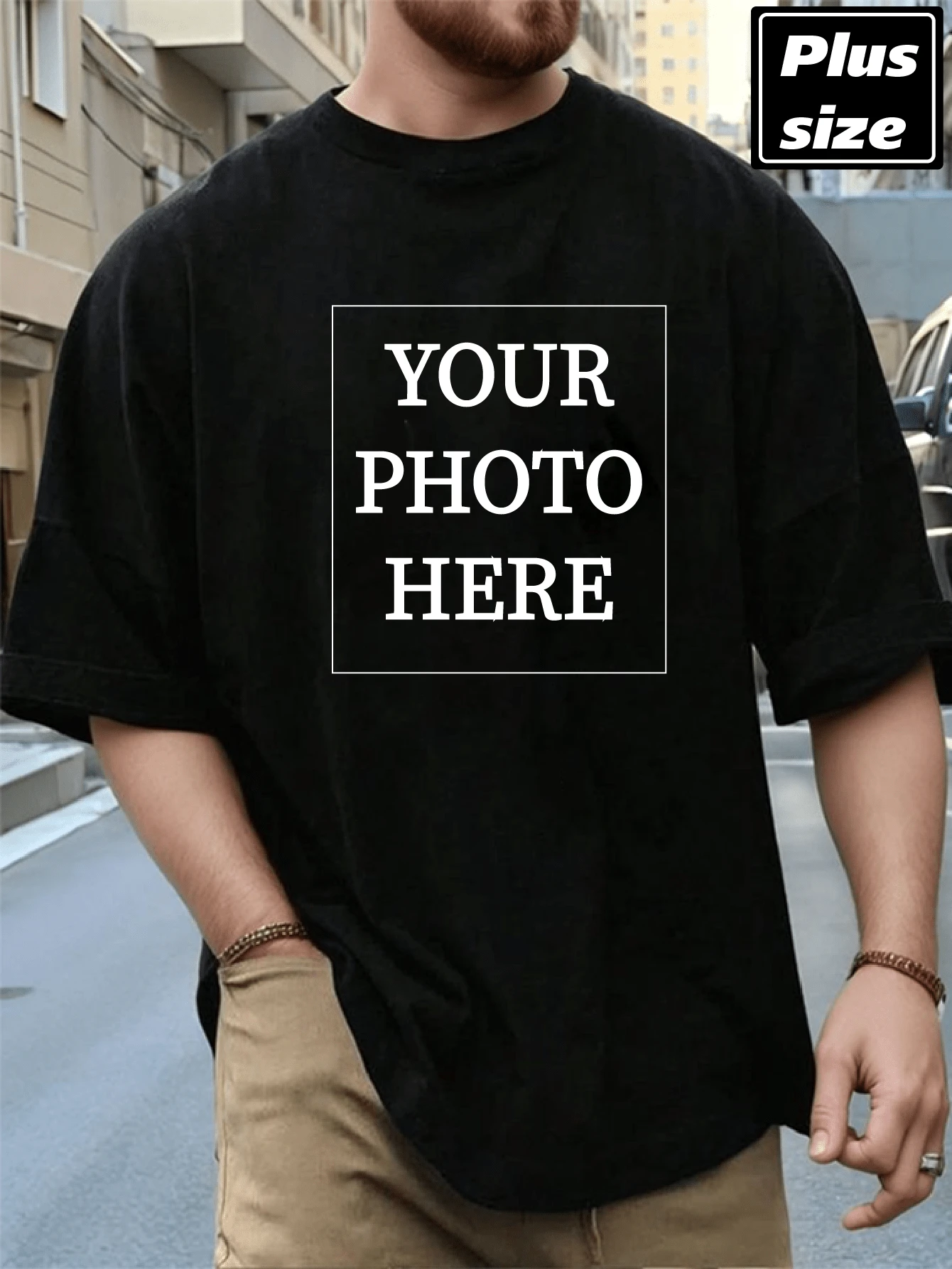 Personalized Photo Customized Plus Size Men's T-Shirt, Custom Pattern/Logo, Plus Size Men's Clothing Customization, Loose Fit Summer Plus Size T-Shirt Customization, Upload Your Friends/Selfie/Family/Logo/Pet Photos Plus Size Short Sleeve T-Shirt, Holiday Gift, Birthday Gift Customization, Plus Size Men's T-Shirt, T-Shirt Pattern Customization, Summer Plus Size Men's Top