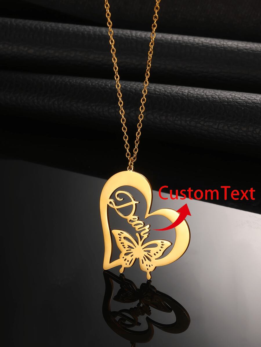 1pc Customized Girl's Name Love Butterfly Pendant Necklace, Fashionable & Delicate Personalized Letter Heart Butterfly Collar DIY Stainless Steel Nameplate Necklace, Girl's Party Accessories Birthday Gift