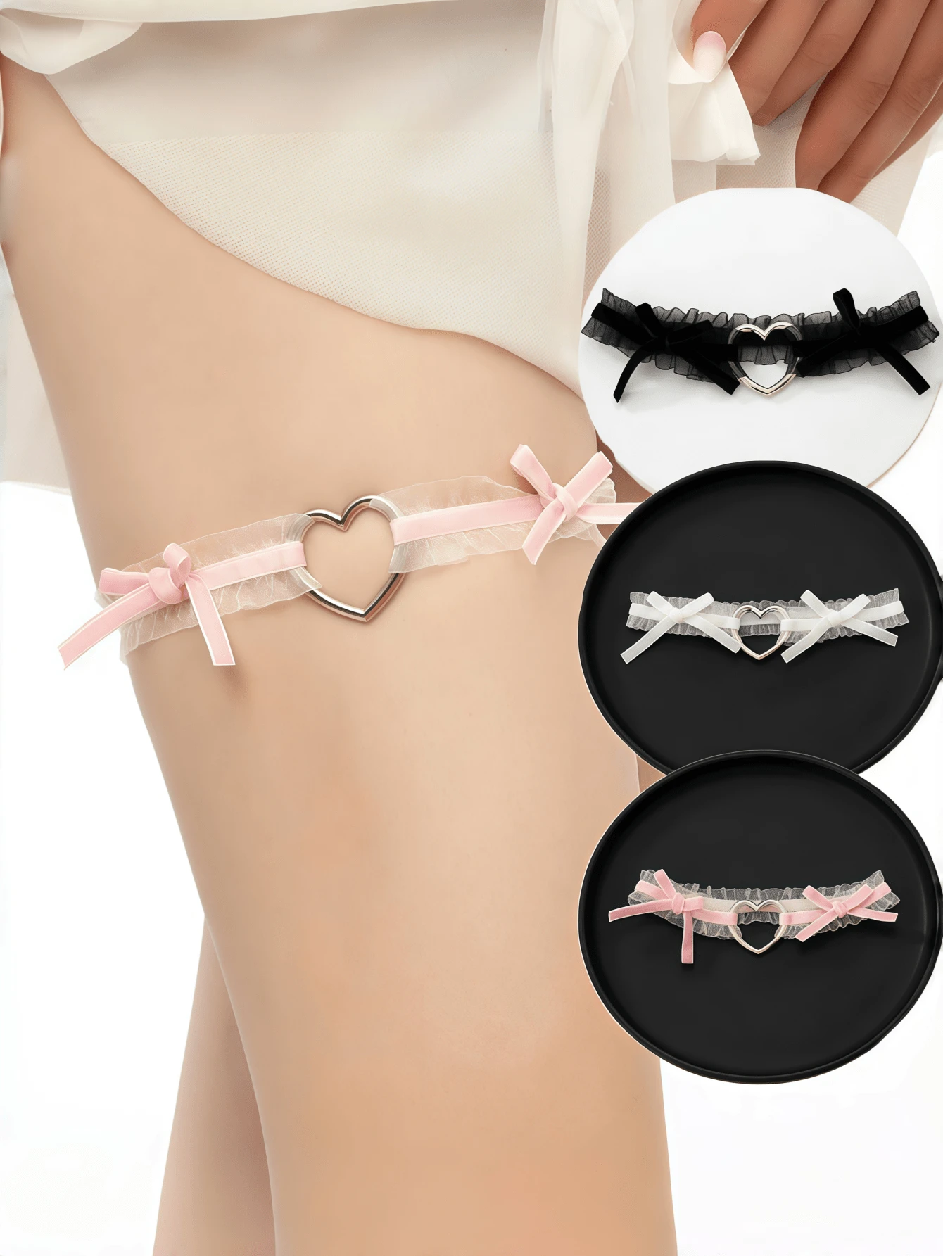 Giarrettiere in pizzo stile Lolita, cintura per la gamba, anello per la gamba con fiocco a croce e cuore stile punk goth, catena elastica per cosce, biancheria intima e accessori per il costume cosplay per donne