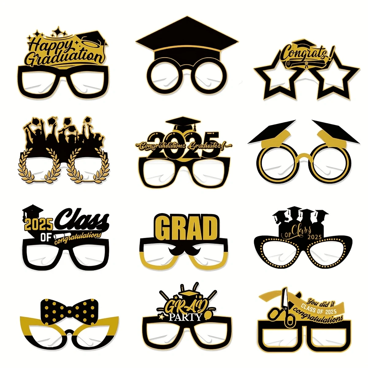 12 pezzi di decorazioni per occhiali da laurea, cornici per foto di laurea 2025, occhiali a forma di berretto da laurea, regali per la festa di laurea, occhiali di carta eleganti, decorazioni per la festa di congratulazioni per la laurea