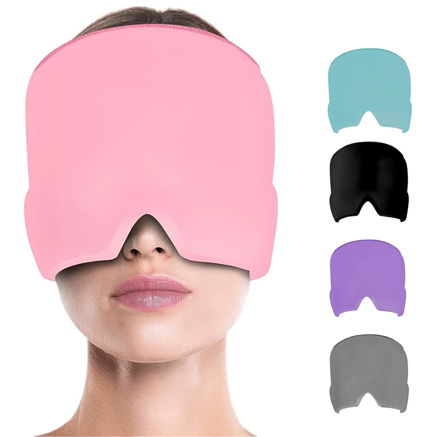 Gorro para aliviar la migraña, gorro con gorro refrigerante para dolores de cabeza, máscara con compresa fría de gel para la cara, producto de envoltura de cabeza refrescante para tensión, estrés y resaca