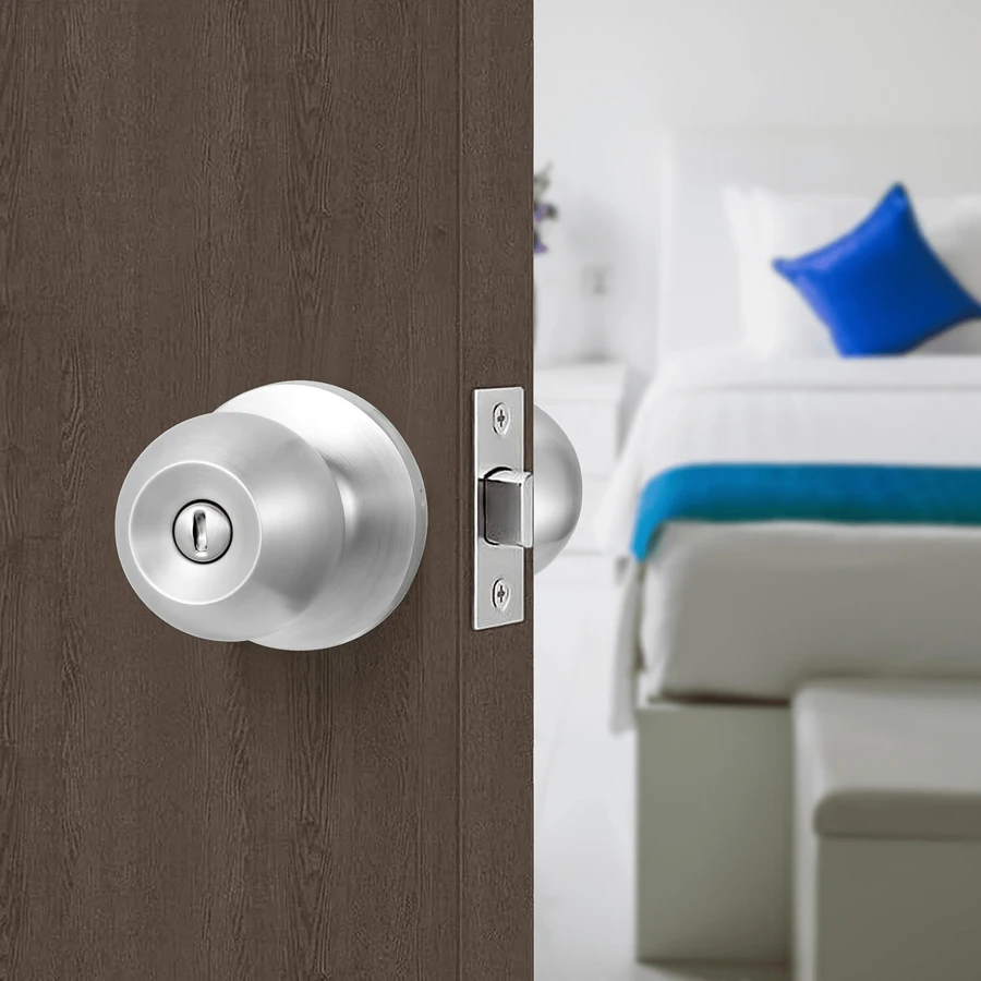 1pc High-Quality Round Knob Door Lock Set - Key Entry, Adjustable Latch Lock, Anti Pry Protective Cover, Solid Brass Lock Core, Suitable For Thickness 45-65mm