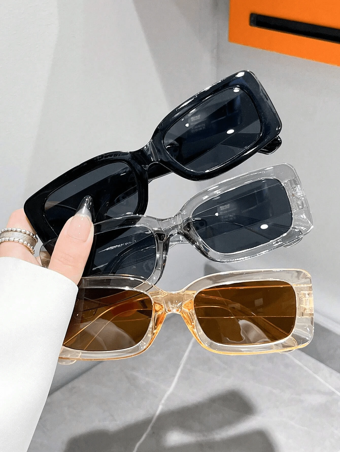 Conjunto de 3 piezas de gafas de montura cuadrada pequeña, versátiles, personalizadas, de fotografía callejera, de maquillaje sencillo