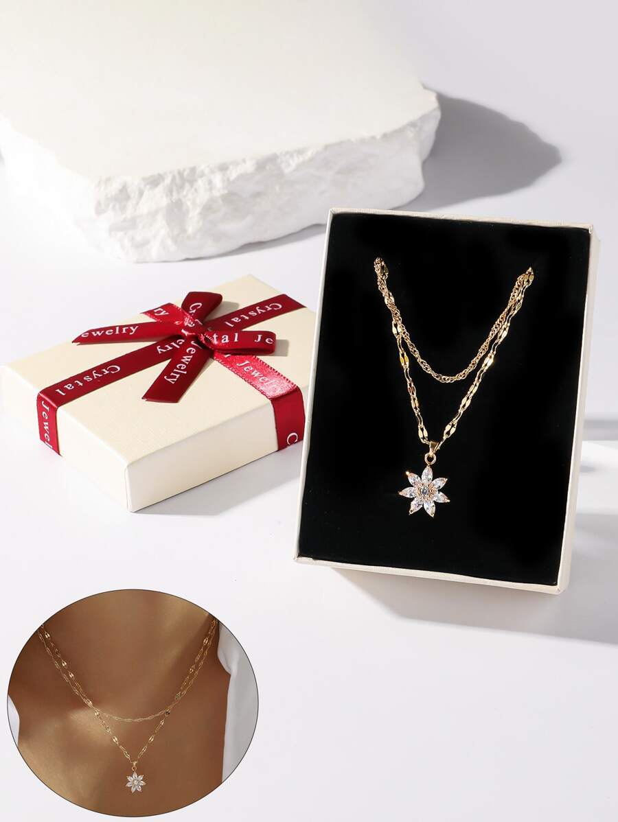 1 pieza Collar de mujer bañado en oro, Collar de cadena con diseño de girasol, Regalo del Día de la Madre con/sin joyero