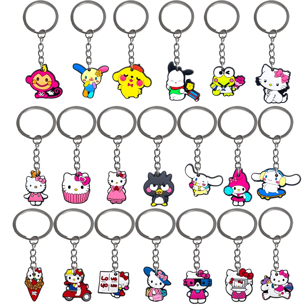 Sanrio 20 Stück/Set PVC Sanrio Schlüsselanhänger, süße Cartoon Schlüsselanhänger, Partygeschenke, Geschenktüten, Füllmaterial, Geburtstags Party Zubehör Autoaccessoires Taschenanhänger Schule