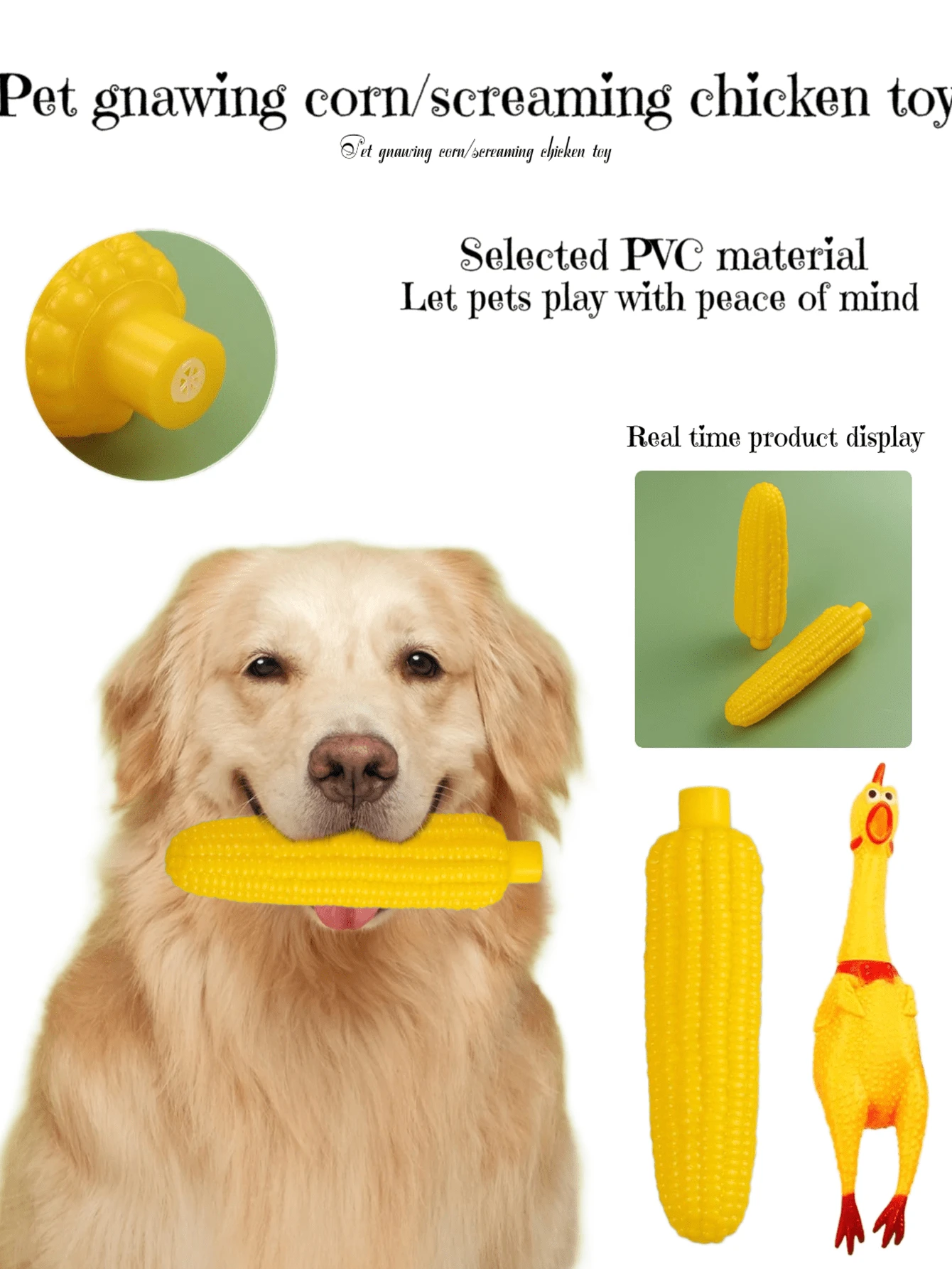 1pc Pet Corn Squeaky Chew Toy, Dog Realistic Yellow Corn Shaped Screaming Chicken Plush Toy, TPR Material, Interactive Chewing Biting Teeth Grinding Toy For Pets