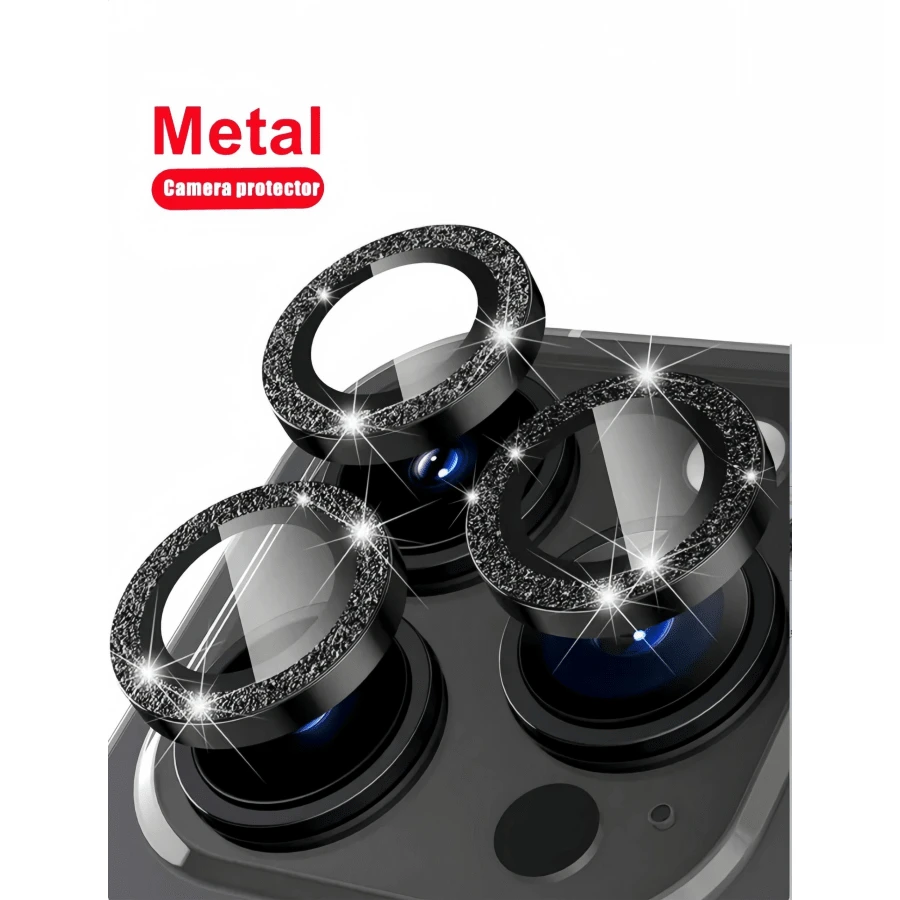 Shiny Lens Film Is Suitable For IPhone 15pro/14plus/13/12/11 Pro Max/Mini IPhone 16 Max /16e/14 Pro Max Accessories, With Metal Ring Protective Case; Camera Lens Cover, High-Definition Tempered Glass, Easy To Install Gift For Birthday, Family, Friends Sparkling Crystal, Lens Protector, Phone Accessories