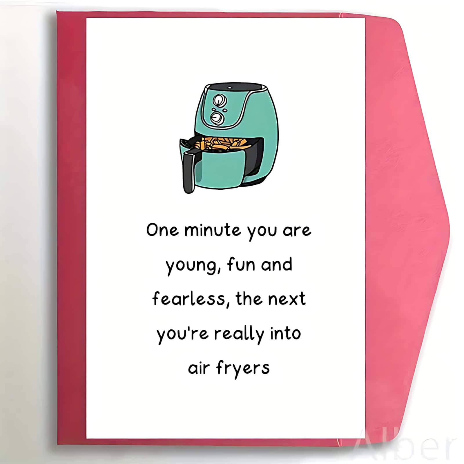 1pc Humorous Air Fryer Birthday Card For Women - Teal Cartoon Design, "One Minute You Are Young" Message, Perfect For Friend Or Sister, Funny Birthday Cards School Supplies,Back To School