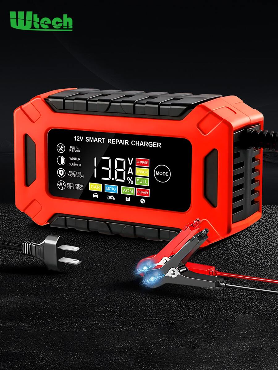WTECH Cargador Rápido Para Inteligente Batería De Coche 12v 6a