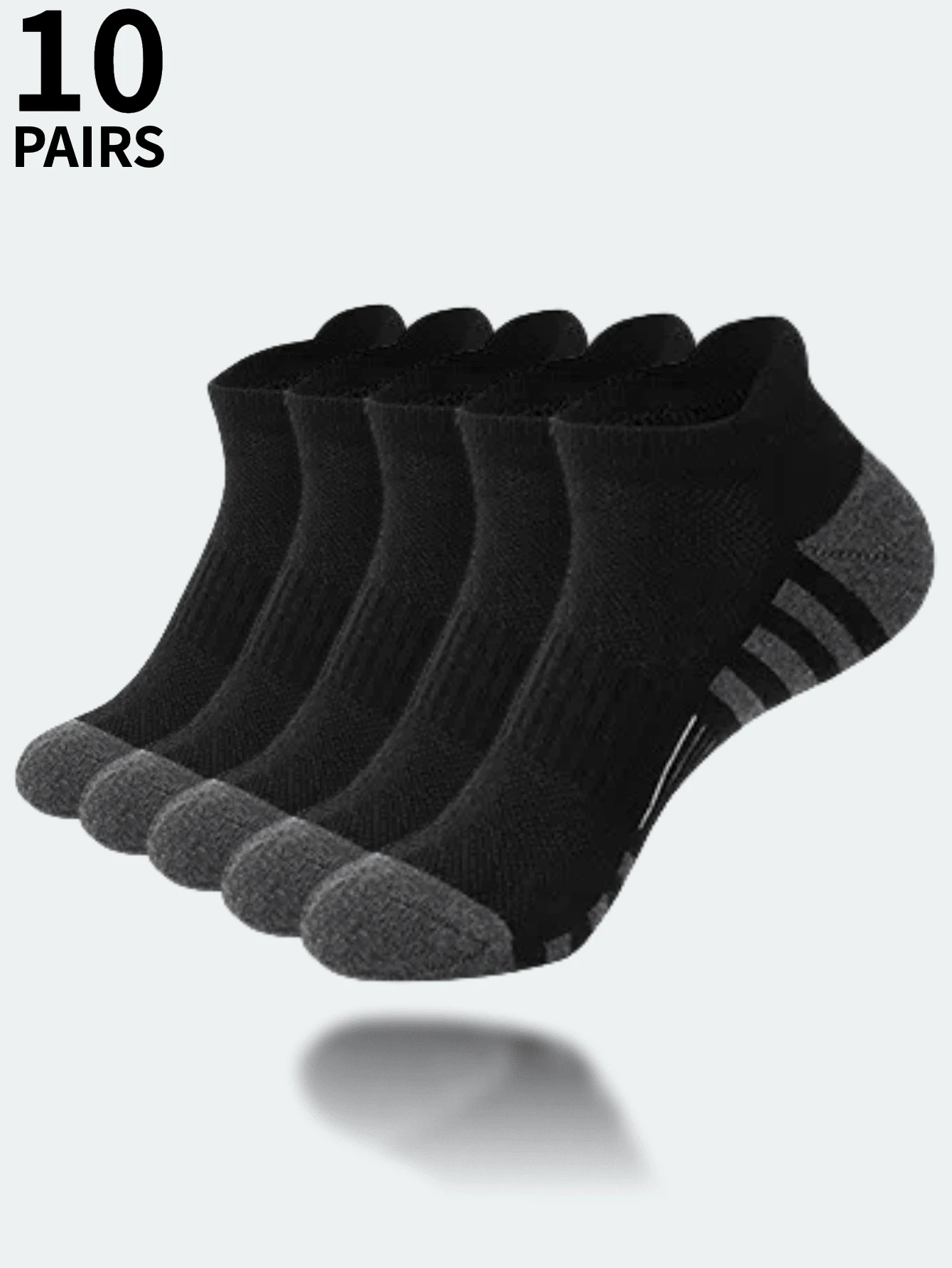 10 pares de calcetines para tobillos deportivos para hombre, grises con rayas negras, aptos para correr, gimnasio y uso diario