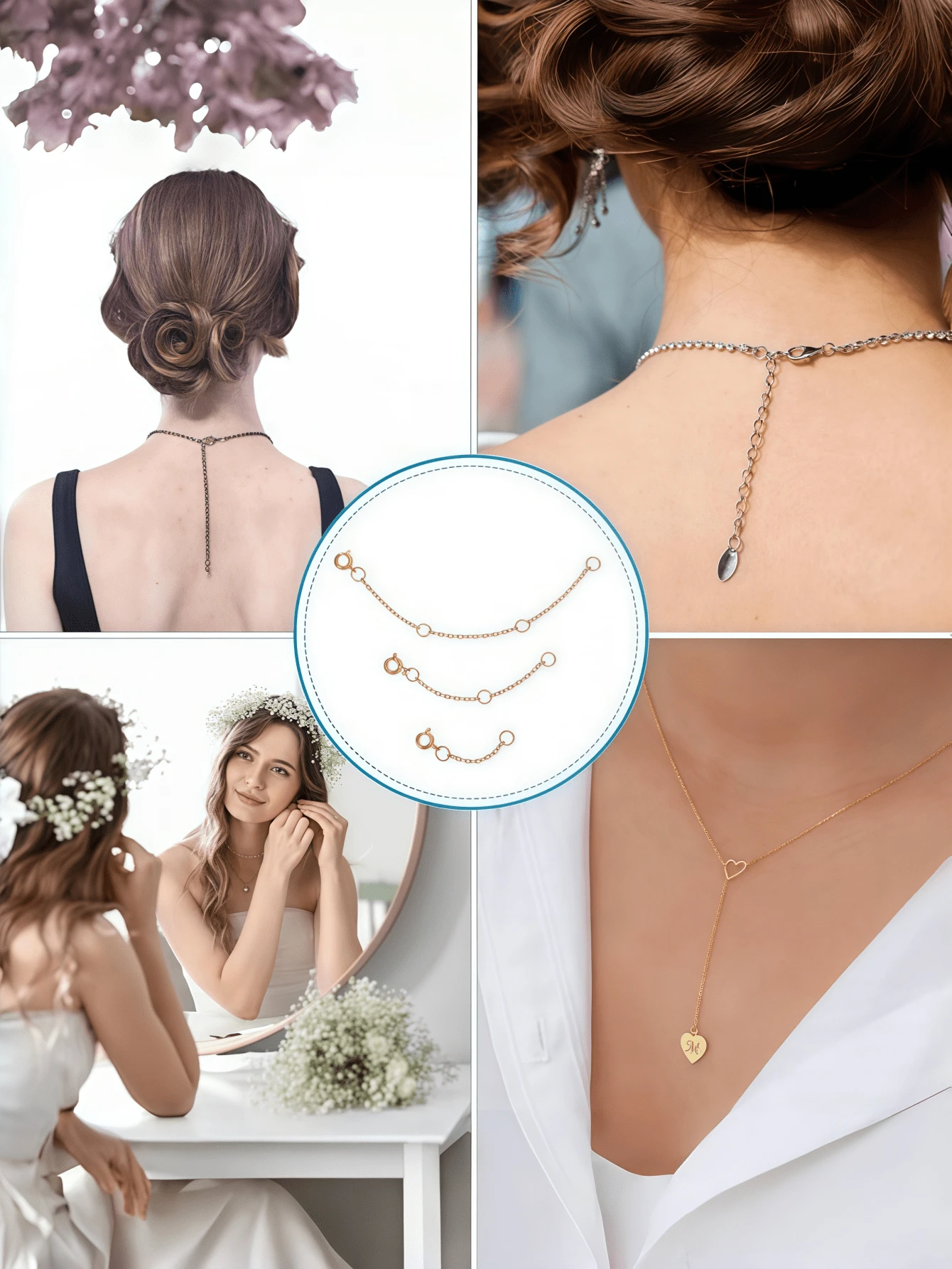 3Pcs Golden Stainless Steel Necklace Extender Chain Necklace Extenders Tail Chains For Bracelet Anklet Stainless Steel Chain Extenders For Jewelry Making