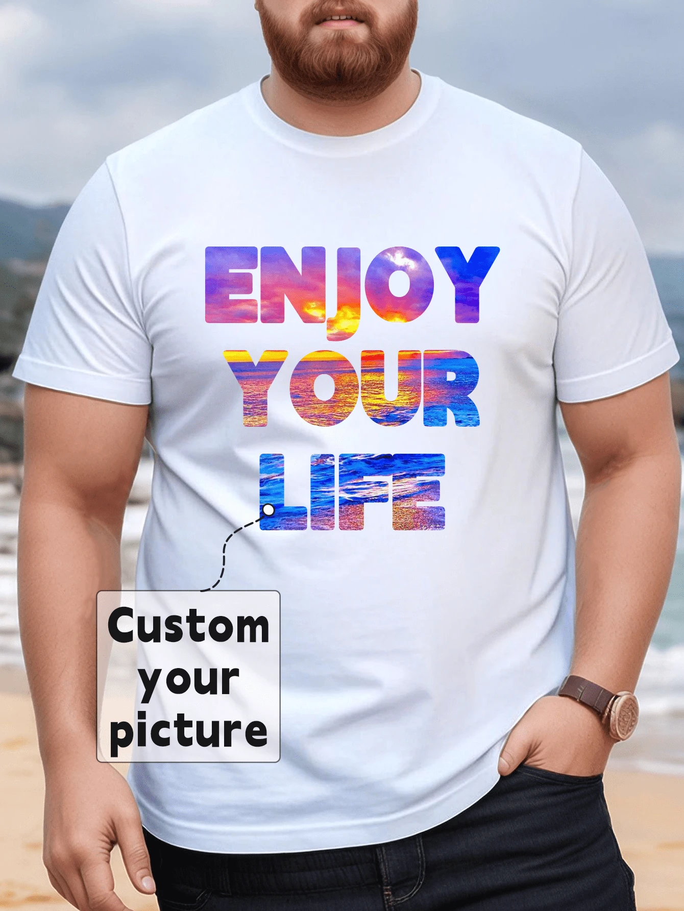 Customized Plus Size Men's T-Shirt, Personalized Graphics/Text, Plus Size Men's Clothing, Loose Fit Plus Size Summer T-Shirt, Upload Your Text/Message/Greetings, Selfie/Family/Logo/Pet Photo Customization, Birthday/Father's Day/Valentine's Day Holiday Customization, Team/Outdoor Wear Customization, Personalized Graphic Round Neck Loose Fit Plus Size Short Sleeve Men's T-Shirt, Holiday Gift, Birthday Gift Customization, Plus Size Men's T-Shirt, T-Shirt Graphics Customization, Summer Plus Size Men's Top