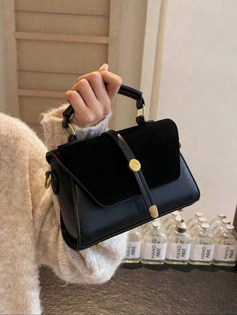 Bolsa cuadrada mini nueva de 2025, combinación y PU, bolso de hombro compacto retro, bolso cruzado para uso diario, citas, regalo