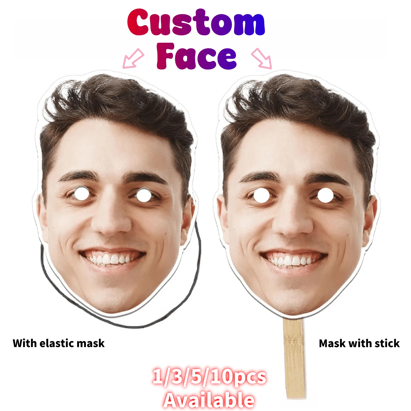 1/3/5/10 piezas Mascarillas con foto para fiestas de cumpleaños Decoraciones personalizadas con recorte de la cara en un palito Máscara de cara divertida Recorte de cabeza grande personalizado en un palito Accesorios de decoración de fiesta con recorte de cara Carga de foto/imagen para cumpleaños, bodas, amigos, familiares, el mejor regalo, fiesta, decoración, multifuncional, personalizado, único, regalos ideales para él, regalos ideales para ella, novio, padre, novia, madre, familia, amigos