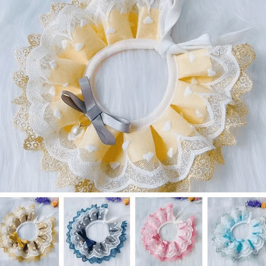 1pc Cute Bib Collar, Cat Dog Drool Towel, Teddy Bib, Round Neck Scarf, Samoyed Sweet Lace Bib