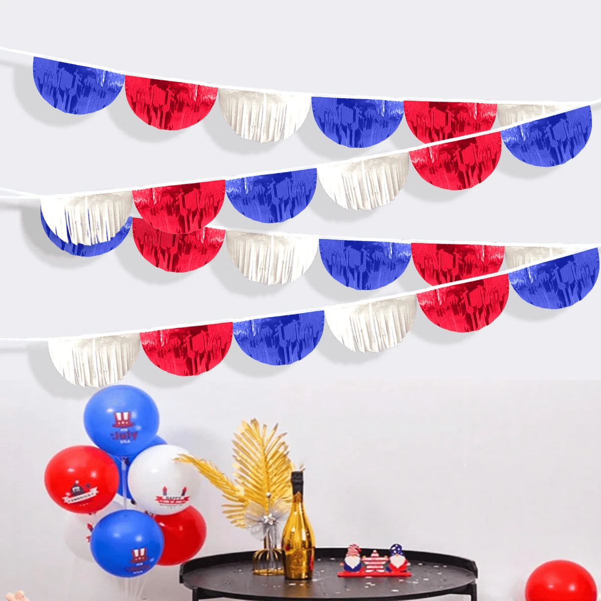 Tenda da pioggia a semicerchio lunga 3,3 m in rosso, bianco e blu, adatta per il 4 luglio, il Memorial Day, il Veterans Day, compleanni, baseball, feste, decorazioni rosso bianco blu, ritorno a scuola, feste di anniversario, decorazioni per interni ed esterni, decorazioni per la casa, matrimonio