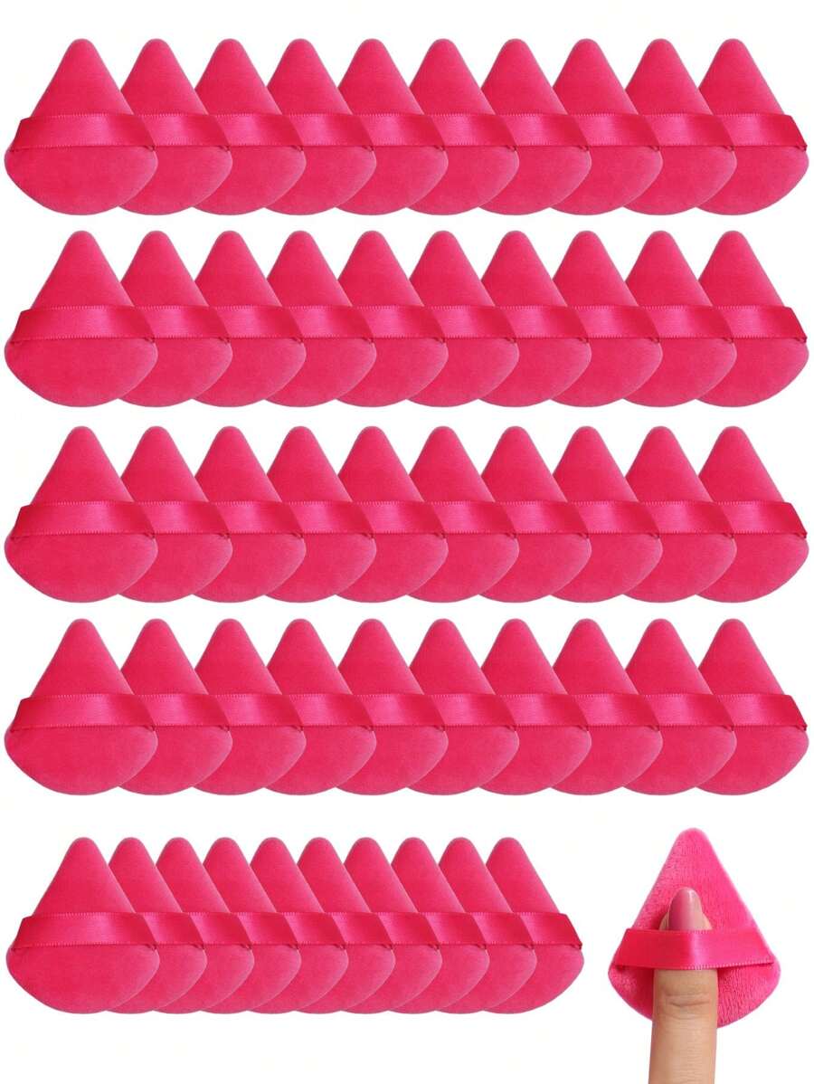 50pcs Mini Triangle Powder Puff, Made Of Ultra-Soft Velvet, Designed For Contour, Eyes And Corners, Cosmetics Blender, Suitable For All Skin Types