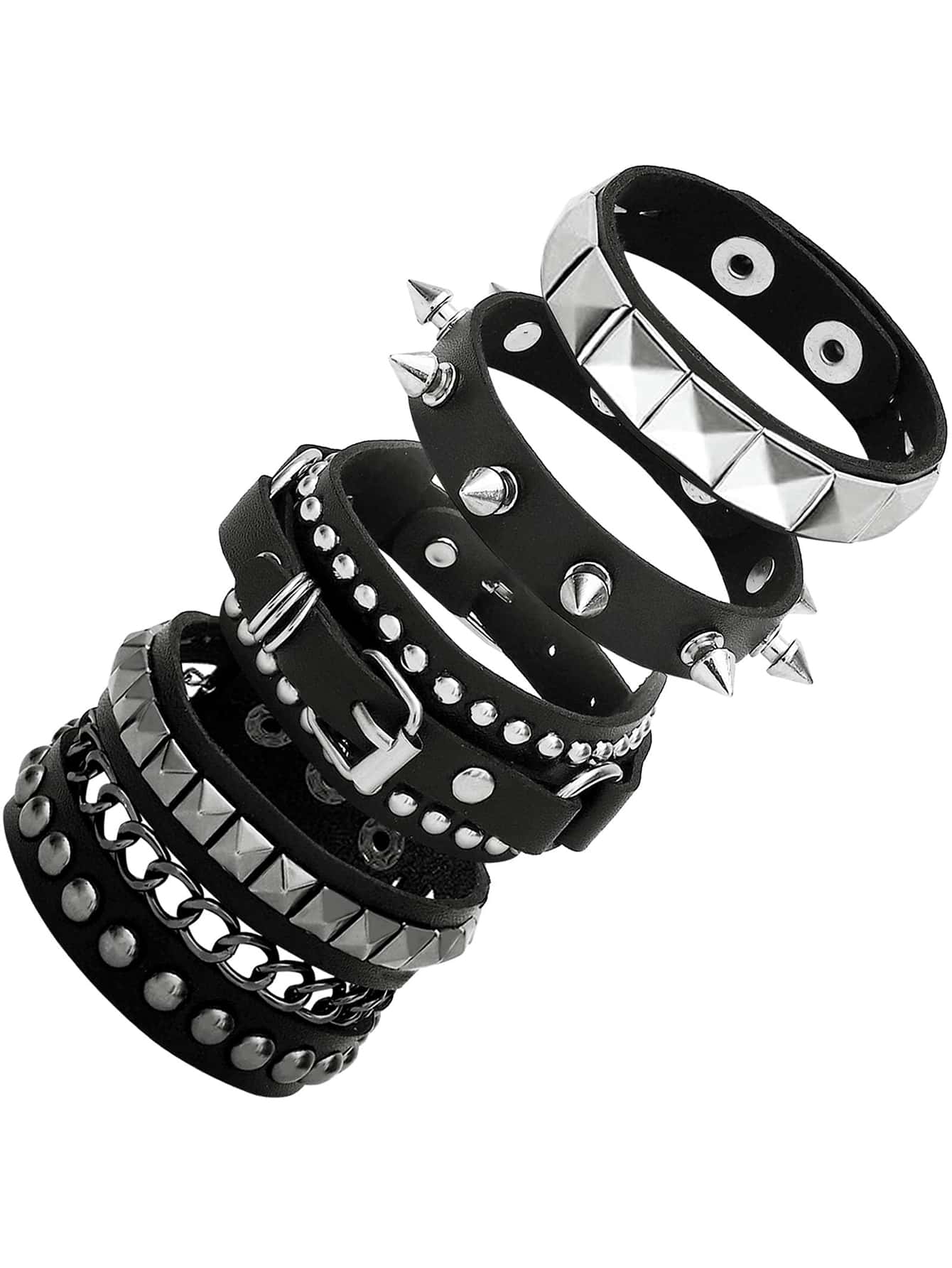 Yanxyad 1/4 części Punk Spiked Studded Bransoletki Punk Leather Rivets Bransoletka Mankiet Dla Mężczyzn, Bransoletka Ze Skóry PU Czarne Bransoletki Mankiet Wielowarstwowe Plecione Bransoletki Bransoletka Gothic Punk Dla Mężczyzn I Kobiet