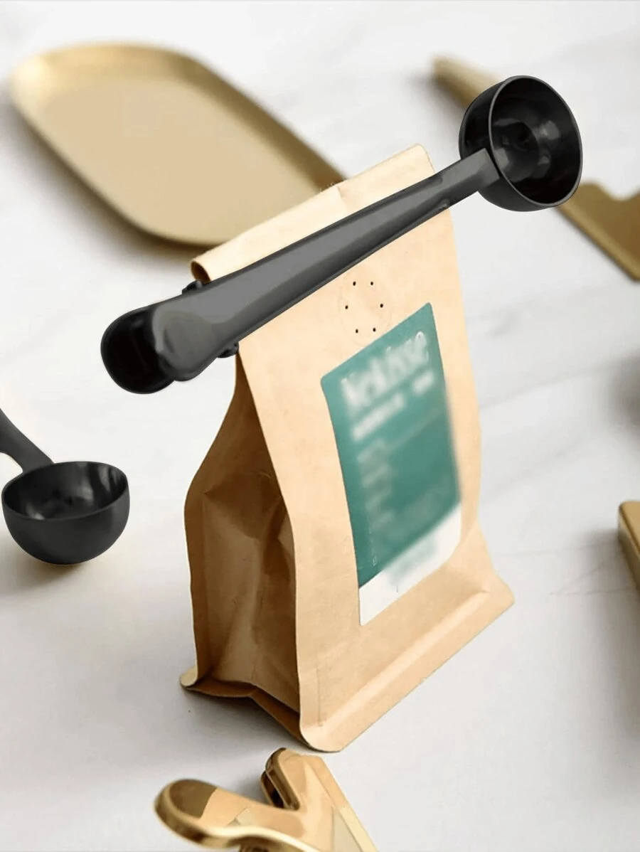 2-in-1 Edelstahl Kaffeelöffel & Klemmen Set, goldene Küchenaccesoires, Cafe Espresso Dekoration Schulanfang