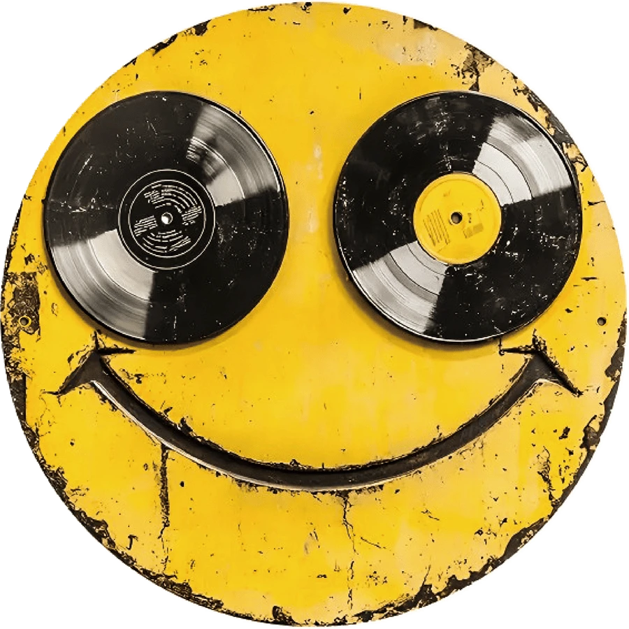 Room Decor 1pc, Smiling Face Vinyl Record Wall Art, 8x8inch (20x20cm) Metal Sign, UV & Scratch Resistant, Pre-Drilled For Easy-Hanging, Indoor/Outdoor Decor For Home, Cafe & Office