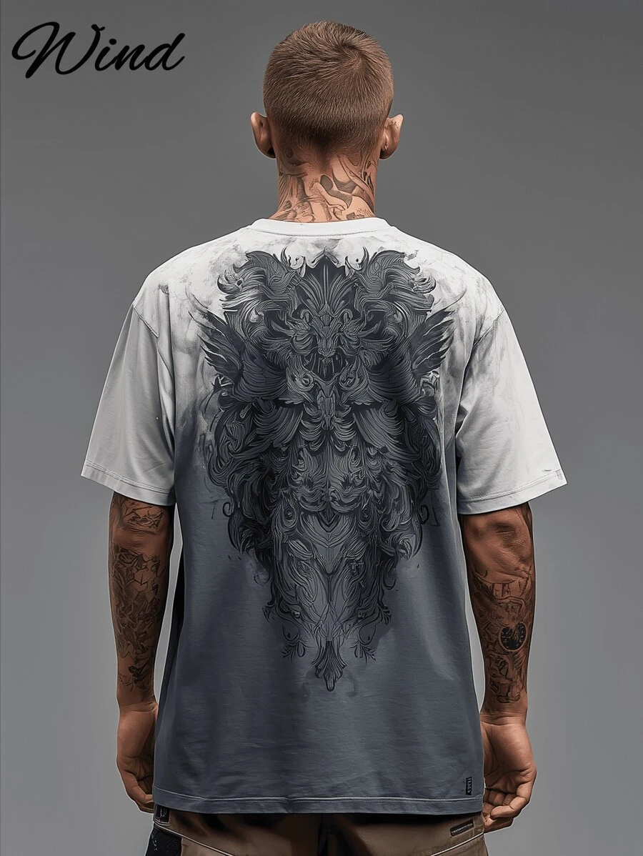 Men's Street Style Vintage Dark Messenger 3D Print Round Neck Short Sleeve T-Shirt, Casual Sporty Loose Fit, Suitable For Workout, Leisure, Home Gathering