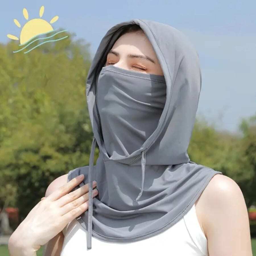 1pc 4-In-1 Full Face Sun Protection Neck Gaiter, UV-Proof, Ice Silk Breathable Face Mask For Cycling, Ear-Hook Design