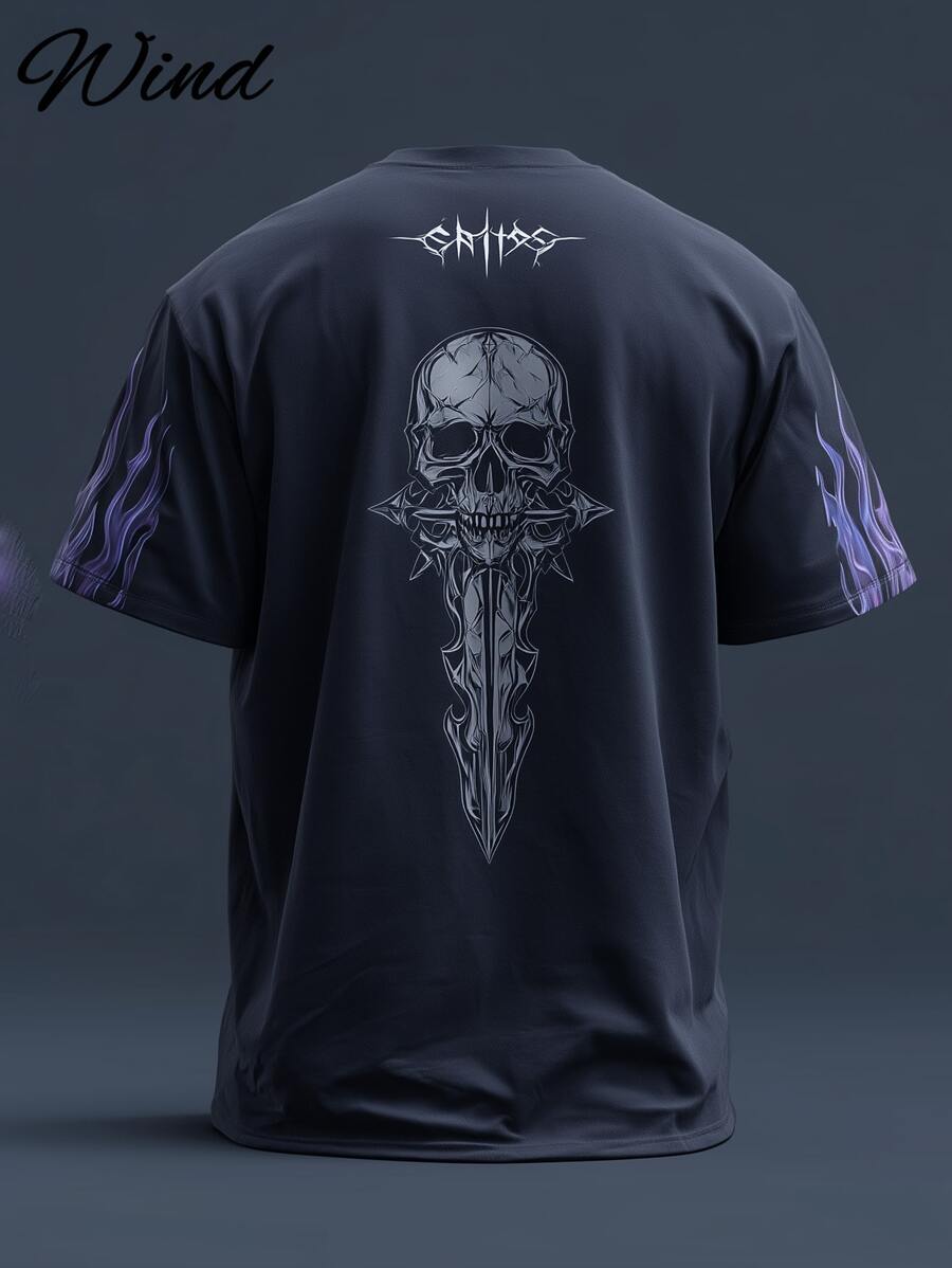 Men's Retro Sealed Sword Graphic Casual Loose Fit Short Sleeve T-Shirt, Comfortable For Sports, Leisure, Home And Gatherings